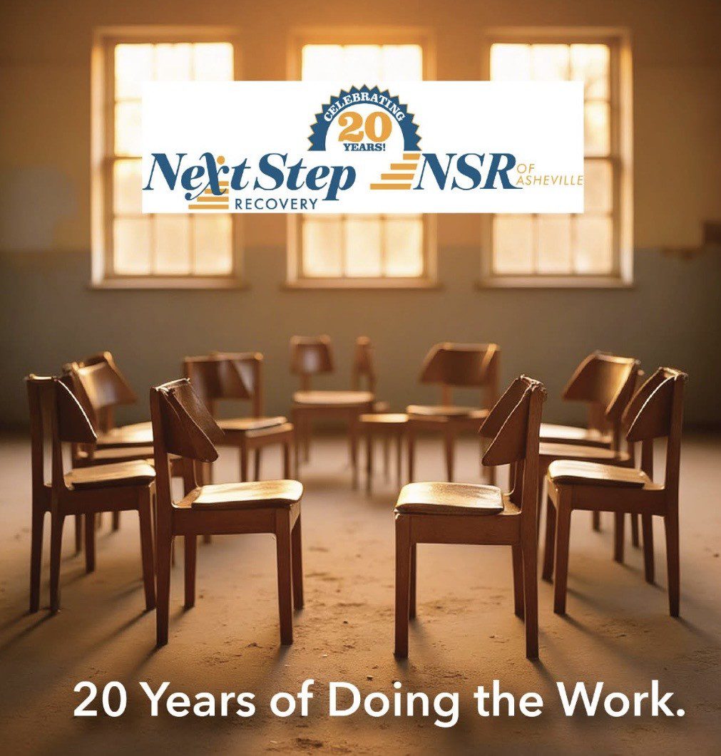 Empty support group circle with anniversary logo